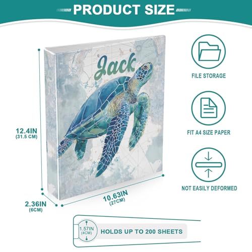 Custom 3 Ring Binder Sea Turtle Pattern 1.5" Round Ring Binders Personalized Name View Binder with 200 Sheet for School Supplies Women Men Office, 1 Pack - color: Custom Sea Turtle Pattern