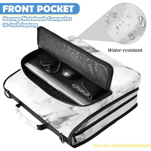 3 Ring Binder Zipper Binders Black-White Marble Pattern Expanding File Folder Multiple Pockets & Storage Organizer