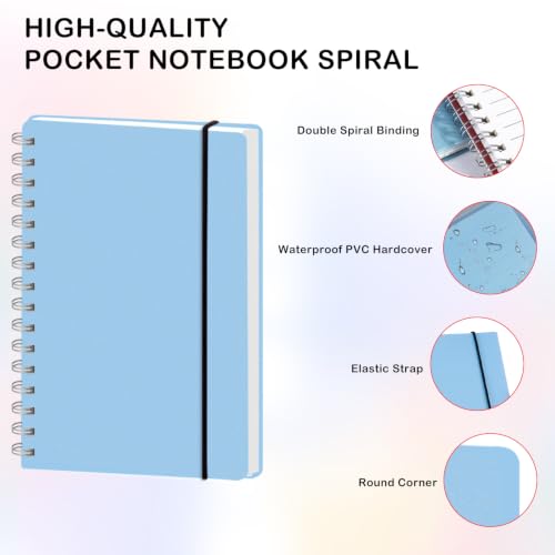 PAIKIUU 4 Pack Spiral Notebooks 5 x 7 in College Ruled, Mini Spiral Notebook, Waterproof 80 Sheets/160 Pages, Pocket Notebook with 120 Pcs Sticky Index Tabs for Home Office College School - size: 5 x 7 in, style: Style 1