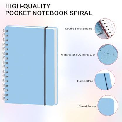 PAIKIUU 4 Pack Spiral Notebooks 5 x 7 in College Ruled, Mini Spiral Notebook, Waterproof 80 Sheets/160 Pages, Pocket Notebook with 120 Pcs Sticky Index Tabs for Home Office College School - size: 5 x 7 in, style: Style 1