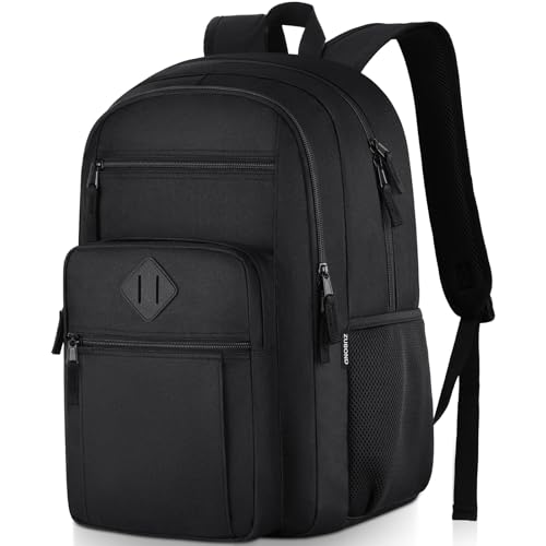 ZUBOND Unisex Black Backpack for School, Lightweight Boys Girls Backpack Fits 15.6 Inch Notebook, Water Bottle Pocket - Ideal for Teens, College Students, Adults - color: Black, size: 15.6 Inch