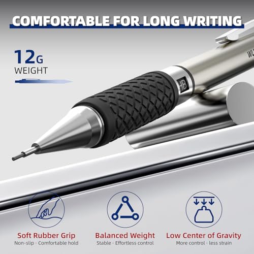 WUO 0.9mm Mechanical Pencil Set, 3PCS Metal Drafting Pencils with 360 HB Lead Refills, 1 Eraser Pen, 3PCS 4B Erasers, 12 Eraser Refills, Storage Case for Student Artist Writing, Drawing, Sketching