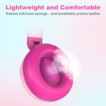 V8 Kids Headphones,Toddler Headphones with Mic, 85/94dB Volume Limiter, Tangle-Free 3.5mm, Stereo Sound, Shared Interface, Adjustable Portable Headphones for School & Travel （Pink） - color: Hot Pink