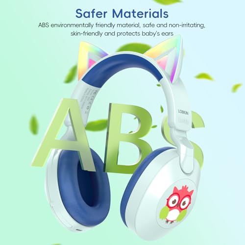 LOBKIN Kids Headphones with Microphone Bluetooth 6.0, Toddler Headphones LED Ligh Rotatable Foldable Sensitive Mic Adjustable 85/94dB Volume Limit Real-time Audio Feedback for Boys Girls Online School