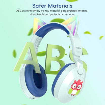LOBKIN Kids Headphones with Microphone Bluetooth 6.0, Toddler Headphones LED Ligh Rotatable Foldable Sensitive Mic Adjustable 85/94dB Volume Limit Real-time Audio Feedback for Boys Girls Online School