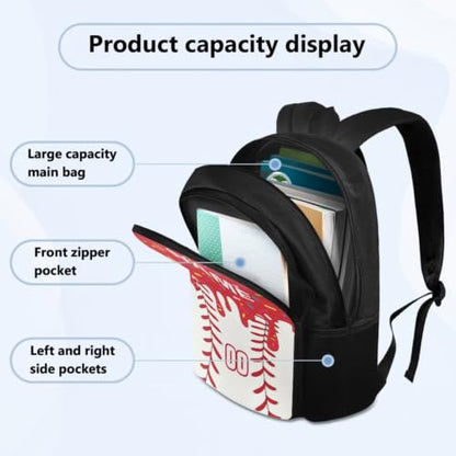Personalized Baseball Drip School Backpack Kids Bookbag for Boys Girls,Custom Text Name Number 4 Piece Red Ice Cream Baseball Backpacks with Lunch Box, Pencil Case & Water Bottle Sleeve - color: Y-custom