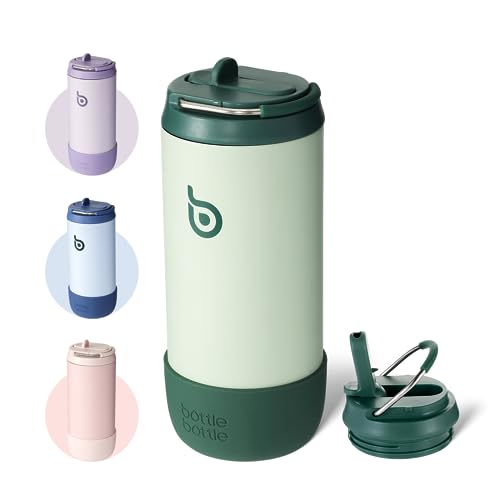 BOTTLE BOTTLE Kids Water Bottle 12 oz for Boys Girls green | Insulated Water Bottles with Leak Proof Lid,Silicone Boot, Straw Cup for School Sports Travel,Gifts - color: Green
