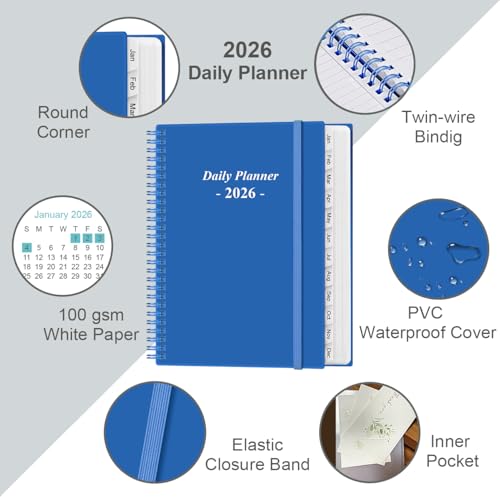 Daily Planner 2026 Full Page Per Day- 2026 Daily & Monthly Planner from January 2026 to December 2026, Day Planner 2026 with 12 Months Tabs, 8.5" x 11", Blue - color: Blue, size: 8.5" x 11"