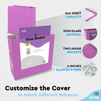 3 Inch Binder (2 Pack) Blue and Purple 3 Ring Binder 3 inch, Clear View Cover with 2 Inside Pockets, Three Ring Binders for Home, Office and School Supplies - Enday - color: Blue - Purple, size: 3-Inch