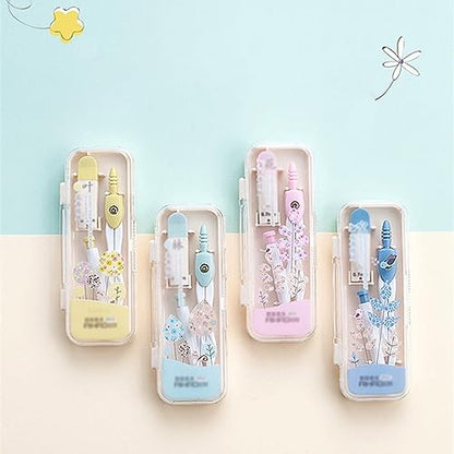Compass Set Metal Drawing Compass with 0.7mm Lead Refill Math Geometry Tools Circles School Supplies Cute Stationery Set Students Math Geometry Kit Set (Color : D)