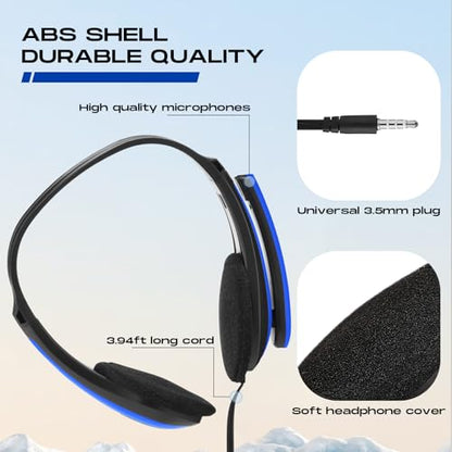 Yunsailing 20 Pack Bulk Classroom Headphones with Microphone Students Wired School Class Set Headphones for School Library Computer Office Adults 3.5 Jack Universal Plug(Dark Blue) - color: Dark Blue