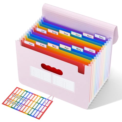 ABC life 12-Pocket Accordion File Organizer, Expandable File Folder with Colorful A-Z Tabs, Portable Bill & Receipt Organizer, Desktop Letter/A4 Document Storage for Home & Office-Pinkish Purple - color: Pinkish Purple