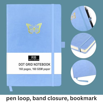 RICCO BELLO Lined Journal Notebook, Butterfly, 5.7 x 8.4-Inches | Faux Leather Hardcover, Pen Holder, College Ruled, 96 Sheets / 192 Pages, For Work & Notes - color: Butterfly