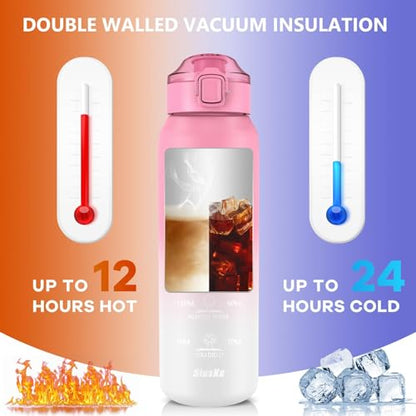 SLUXKE 17oz Insulated water bottles with 2 Lids (Straw and Chug Lid), 18/10 Stainless Steel Water Bottle BPA Free, Double Wall Vacuum Wide Mouth Insulated for Men, Women & Kids PINK WHITE - color: PINK WHITE, size: 17 Ounces