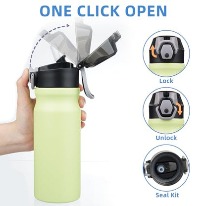 BJPKPK Insulated Water Bottle 18oz Stainless Steel Water Bottles with Straw and Carry Handle Double Wall Metal Thermal Flask,Macaron Green - color: Macaron Green, size: 18 Ounces