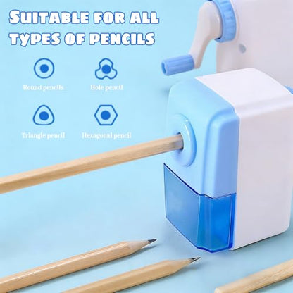 Colored Pencil Sharpener for Kids with One-Handle Operation,Pencil Sharpener Manual with Transparent Container and Non-Slip Base(1 Pack,Blue)