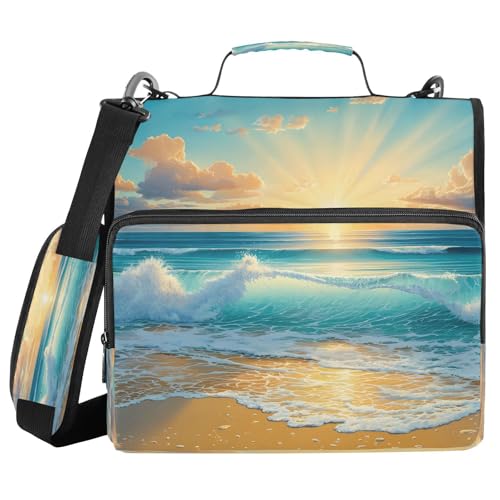 3 Ring Zipper Binder Sunrise Sunset Ocean Beach Binders Bag with Shoulder Strap 500 Sheets Paper Organizer Trapper Keeper Documents Storage File Folder for School Office - color: A493