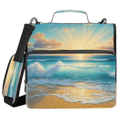 3 Ring Zipper Binder Sunrise Sunset Ocean Beach Binders Bag with Shoulder Strap 500 Sheets Paper Organizer Trapper Keeper Documents Storage File Folder for School Office - color: A493