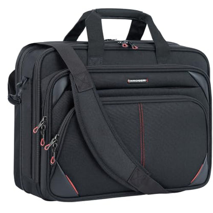 KROSER 15.6 Inch Laptop Briefcase Computer Bag, Messenger Shoulder Bag | Water Repellent Polyester, Detachable Shoulder Strap, Luggage Strap Design for Business, College, Men & Women-Black-Red - color: Black/Red, size: 15.6 INCH