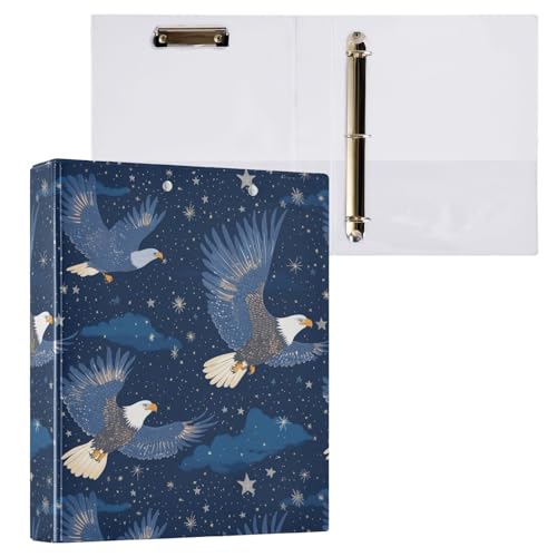 Fustylead Eagles Soaring in The Sky 3 Ring Binder, D-Rings 1.5" Hardcover Folder, Fits 200 Sheets of A4 Paper, Durable Clipboard & Clean View with Inside Pockets for School Home Office - size: 12.4x10.63x2.36 Inch-1 Pack