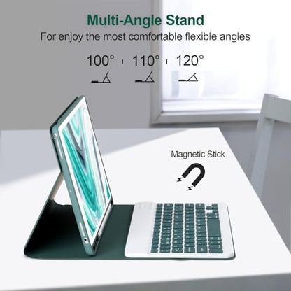 AHYWTAN Keyboard Case for iPad 9/8/7th Gen 10.2’’,Case with Keyboard ipad 10.2 inch,Detachable Bluetooth Keyboard with Pencil Holder, Green-B - color: Green-B