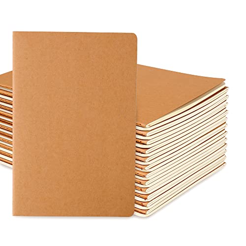 24 Pack Blank Notebook & Journal Bulk, Kraft Cover, Unlined Plain Thick Paper, A5 Size, 5.5x8.3 inch, 60 Page, Small Sketchbook Subject Note Pad Set for Women Men Kids Traveler Student Office - color: Yellow, style: Yellow-24-Unlined