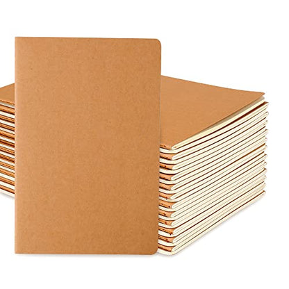 24 Pack College Ruled Notebook & Journal Bulk, Kraft Cover, Line Thick Paper, A5 Size, 5.5x8.3 inch, 60 Pages, Small Subject Note Pad Planner Set for Women Men Kids Traveler Student Office - color: Yellow, style: Yellow-24-Line