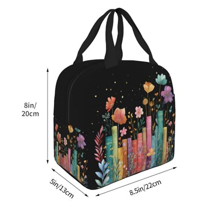 Lunch Bag Books Flower Botanical Insulated Lunch Box Reusable Cooler Tote for Adults Student Girl Boy Work Office School Picnic Over 3 Years Old - color: B0385