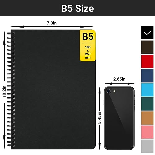EUSOAR Spiral Notebook, 6 Packs B5 7.3"x10.2" Notebooks College Ruled, 120Pages/ 60Sheets Hardcover Lined Spiral Journal Notebook for Student Office School Traveling Diary-Black,Royal Blue,Coffee - color: Black/Royal Blue/Coffee, size: 6Packs