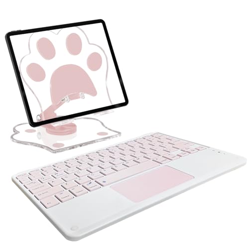 for Bluetooth Keyboard Touchpad Built, Cute Tablet Stand Adjustable & Foldable, Wireless Rechargeable Bluetooth for iPad, iPad Pro/Mini/Air, Samsung Xiaomi Tablets, etc - Pink - color: C-Touchpad Keyboard-Pink