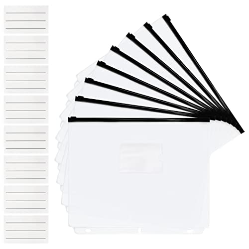 YoeeJob 8 Packs 3-Hole Clear Zipper Binder Pockets, Binder Insert Pages with Card Slots Suitable for School or Office to Organize Document, Black - color: Black-8 Packs