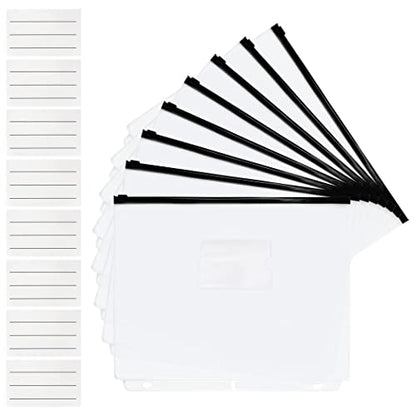 YoeeJob 8 Packs 3-Hole Clear Zipper Binder Pockets, Binder Insert Pages with Card Slots Suitable for School or Office to Organize Document, Black - color: Black-8 Packs