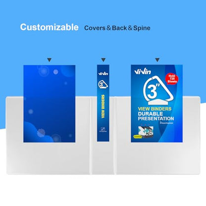 ViVin Durable 3 inch D Ring View Binder, Large 3" Slant-D Ring with 725-Sheet Capacity, Fit 8.5" x 11" Paper, 10 Pack(White) - color: White, size: 3 Inch, style: 10 Pack