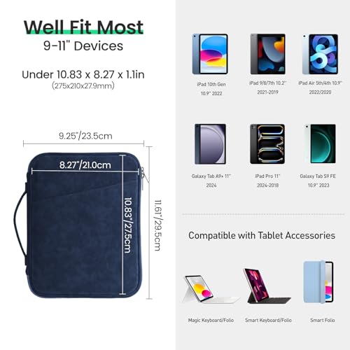 DTTO 9-11 Inch Tablet Sleeve Bag for iPad A16 11-in/Air 11-in M3 M2, iPad 10th Gen 10.9", iPad 9/8/7th Gen 10.2", iPad Air 5/4th Gen 10.9", iPad Pro 11, Galaxy Tab A9+, Waterproof Travel Bag, Navy - color: Navy Blue, size: 9-11 Inch