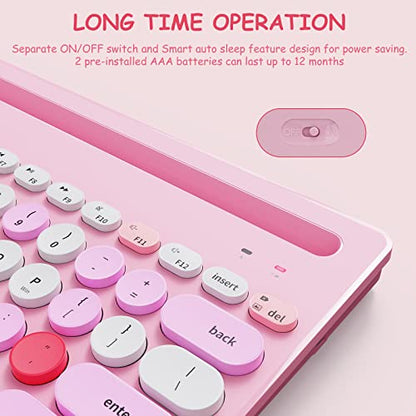 HUO JI Wireless Keyboard Multi-Device, Bluetooth and 2.4G Dual Mode for iPad, Switch to 3 Devices for Tablet, iPhone, PC, Smart TV, Cellphone, iOS Android Windows, Pink - color: Pink