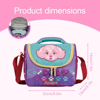 Insulated Lunch Bag for Kids Soft Bag Washable with Strap Reusable Toddler Lunch box School Supplies Food Carrier Snacks Picnic(Multi) - color: Dog