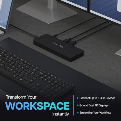 VisionTek VT4600DL Universal Dual 4K Docking Station 100W Charging (USB-A, USB-C) | Dual 4K Display via HDMI/DP, 100W Power Delivery, Universal DisplayLink, Windows & Mac Support, Hybrid Enterprise Deployment