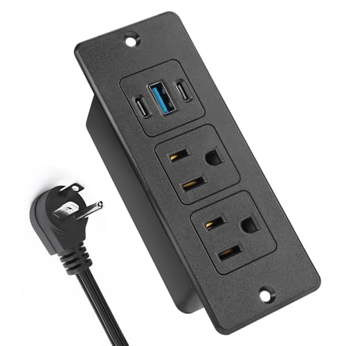 Recessed Power Strip USB, 20W Fast Charging Furniture Outlet - 2 AC & 3 USB (2 USB-C + 1 USB-A) for Desk, Bedside, Drawer, Conference Table - Space-Saving, Easy Install, 6FT Cord, Black - color: Black, size: 6 FT
