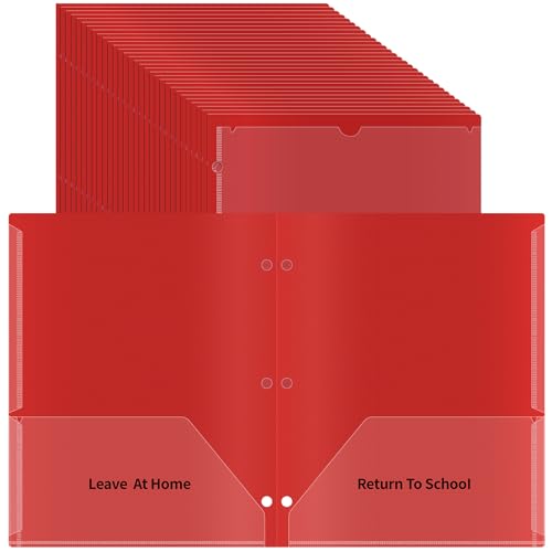 30 Pcs 3 Hole Punch Parent Teacher Communication Folders with Clear Front Pockets for 3 Ring Binders, 2 Pockets Homework Take Home Plastic Folders Classroom Folder for Kid Student ﻿ (30, Red) - color: Red