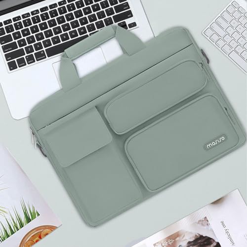 MOSISO Laptop Shoulder Bag 15.6 inch, 15-15.6 inch Computer Bag | Compatible with MacBook Pro 16 inch, HP, Dell, Lenovo with 2 Raised&1 Flapover&1 Horizontal Pocket&Handle&Belt, Antique Green - color: Antique Green, size: 16 inch