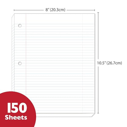 BAZIC Products Wide-Ruled Filler Paper, 3-Hole Punched, 150 Sheets, 24-Case | 10.5 x 8 in, fit standard 3-ring binders, class notes and homework - color: Wide Ruled (150 Sheets), size: 24-Pack