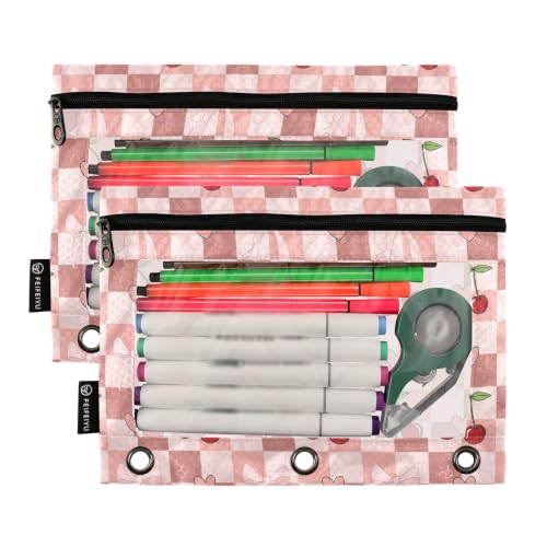 Gredecor 3 Ring Binder Pencil Pouch, Cherry Coquette Ribbon Bow (45) Zippered Pen Case Pouches with Clear Window, 2 Pack Stylish Office & School Supplie - color: Cherry Coquette Ribbon Bow (45)
