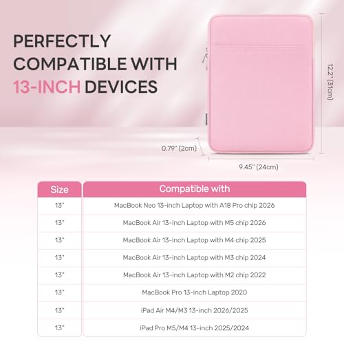 Dadanism Laptop Sleeve for MacBook Neo 13inch 2026 with A18 Pro Chip, Blush | Protective Laptop Case with Soft Lining for MacBook Air 13-inch with M5 Chip 2026, Slim Travel Sleeve with Accessories Pocket - color: Blush Pink