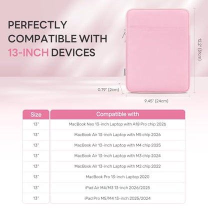 Dadanism Laptop Sleeve for MacBook Neo 13inch 2026 with A18 Pro Chip, Blush | Protective Laptop Case with Soft Lining for MacBook Air 13-inch with M5 Chip 2026, Slim Travel Sleeve with Accessories Pocket - color: Blush Pink