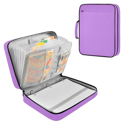 Bright Lilac Zipper Binder Bag with Handle,1.25 Inch 3 Ring O-Ring 500 Sheet Capacity 6 Tab Expanding File Folder Storage Pockets Binder for School Office Organizer Supplies - color: Multicolored-18