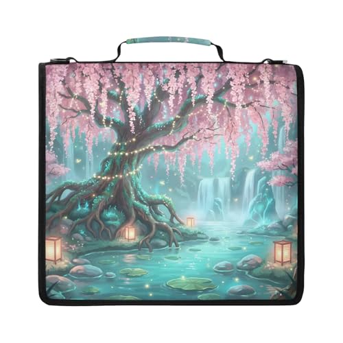 Cherry Blossom 2inch 3 Ring Zipper Binder Multi-Pocket Storage Holds 14 Inch Laptop for Students and Office Use - color: Cherry Blossom