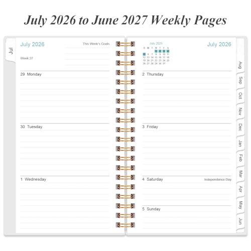 2026-2027 Pocket Planner/Calendar - 2026-2027 Planner from July 2026 - June 2027, Planner 26-27 with 12 Tabs, Twin-Wire Binding, Inner Pocket, 3.75" x 6.75, Blue Leaf Flower - color: Blue-Leaf-Flower, size: 3.75" x 6.75"
