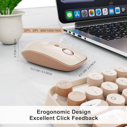 Wireless Keyboard and Mouse Combo, 2.4GHz Colorful Cute Round Keycaps Keyboard for Office Computer PC Desktops Laptop (104 Keys Ice Cream) - color: 104 Keys Ice Cream