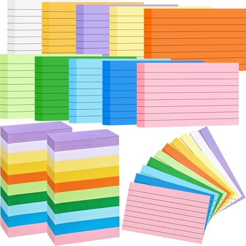 2000 Count Colored Index Cards 3x5, Lined Note Cards, Notecards, Study Cards, Flash Cards for Studying School Note Taking Office College Supplies, 10 Colors - color: 10 colors