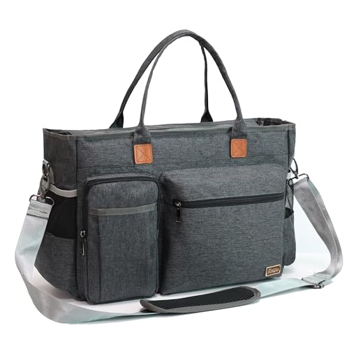 Rabjen Nurse Tote Bag for Work with Padded 15.6” Laptop Sleeve, Medical Supplies Shoulder Bag for Home Health Care - color: Dark Grey
